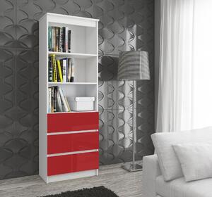 Ak furniture Knihovna Star 60 cm bílý mat/červený lesk