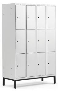 AJ Produkty Boxová šatní skříň CLASSIC, s nohami, 4 sekce, 12 boxů, 1940x1200x550 mm, šedé dveře