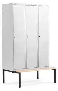 AJ Produkty Šatní skříňka CLASSIC, s lavicí, 3 sekce, 2120x1200x550 mm, šedé dveře