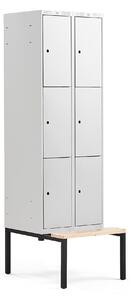 AJ Produkty Boxová šatní skříň CLASSIC, s lavicí, 2 sekce, 6 boxů, 2120x600x550 mm, šedé dveře