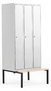 AJ Produkty Šatní skříňka CLASSIC, s lavicí, 3 sekce, 2120x900x550 mm, šedé dveře