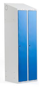 AJ Produkty Šatní skříňka CLASSIC, šikmá střecha, 2 sekce, 1900x600x550 mm, šedá, modré dveře