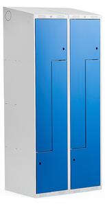 AJ Produkty Šatní skříňka CLASSIC Z, šikmá střecha, 2 sekce, 4 dveře, 1900x800x550 mm, modré dveře