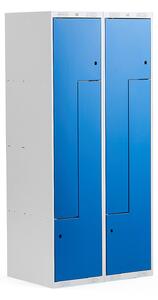 AJ Produkty Šatní skříňka CLASSIC Z, 2 sekce, 4 boxy, 1800x800x500 mm, kovové dveře, modré