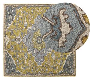 Vlněný koberec 200 x 200 cm žlutý/modrý MUCUR