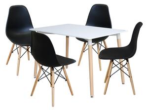 IdeaNabytek Jídelní stůl 120x80 UNO bílý + 4 židle UNO černé