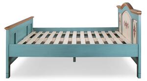 Modrá malovaná dvoulůžková postel