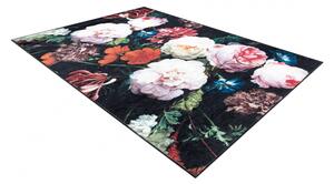 Makro Abra Kusový koberec vhodný k praní ANDRE 1629 Květy protiskluzový černý růžový Rozměr: 80x150 cm