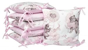 Bavlněný polštářkový mantinel , Zvířátka na mráčku, růžová/bílá