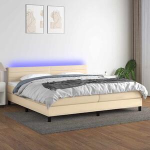 Box spring postel s matrací a LED krémová 200x200 cm textil 3133266