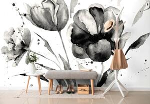 Tapeta černobílé tulipány v zajímavém provedení