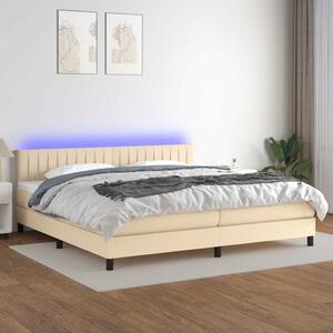 Box spring postel s matrací a LED krémová 200x200 cm textil 3133346