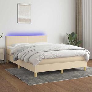 Box spring postel s matrací a LED krémová 140x190 cm textil 3133554