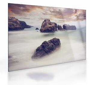 Skleněný obraz útesů v mlze (70x50 cm)