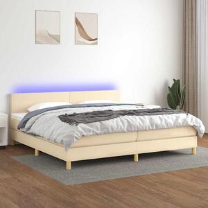 Box spring postel s matrací a LED krémová 200x200 cm textil 3133586