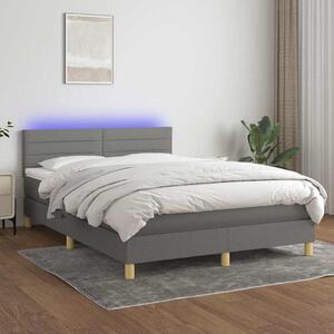 Box spring postel s matrací a LED tmavě šedá 140x200 cm textil 3133798
