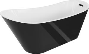Mexen Alta, volně stojící vana 170 x 75 cm + černá odtoková zátka a přepadový otvor, černá - bílá, 52141707575-B