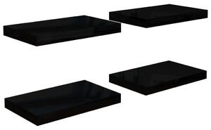 Plovoucí nástěnné police 4 ks lesklé černé 40 x 23 x 3,8 cm MDF