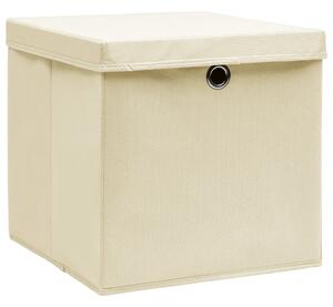 Úložné boxy s víky 10 ks 28 x 28 x 28 cm krémové