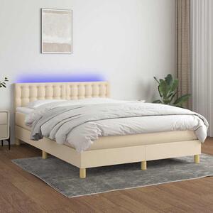 Box spring postel s matrací a LED krémová 140x190 cm textil 3134034