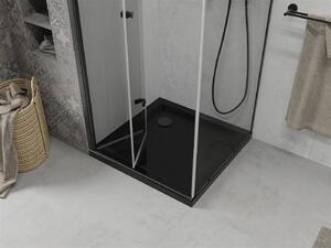 Mexen Lima, sprchový kout se skládacími dveřmi 80 (dveře) x 80 (stěna) cm, 6mm čiré sklo, černý profil + slim sprchová vanička černá s černým sifonem, 856-080-080-70-00-4070B