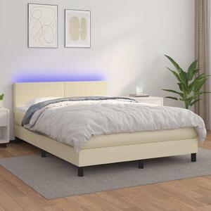 Box spring postel s matrací a LED krémová 140x190 cm umělá kůže 3134101