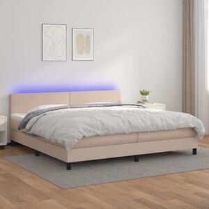 Box spring postel matrace a LED cappuccino 200x200cm umělá kůže 3134128