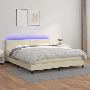 Box spring postel s matrací a LED krémová 160x200 cm umělá kůže 3134113