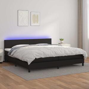 Box spring postel s matrací a LED černá 200x200 cm umělá kůže 3134123
