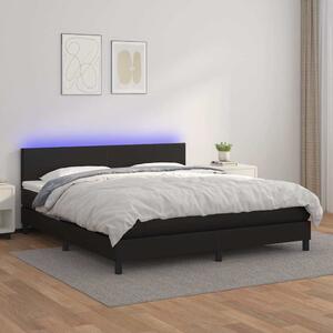 Box spring postel s matrací a LED černá 160x200 cm umělá kůže 3134111