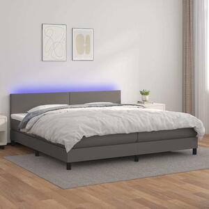 Box spring postel s matrací a LED šedá 200x200 cm umělá kůže 3134127