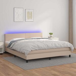 Box spring postel matrace a LED cappuccino 180x200cm umělá kůže 3134122