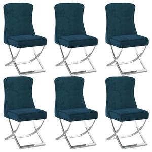 Jídelní židle 6 ks modré 53 x 52 x 98 cm samet a nerez ocel