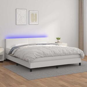 Box spring postel s matrací a LED bílá 160x200 cm umělá kůže 3134112