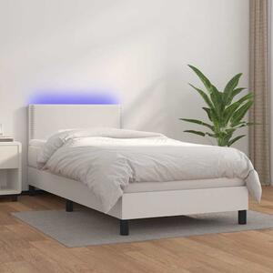 Box spring postel s matrací a LED bílá 100x200 cm umělá kůže 3134148