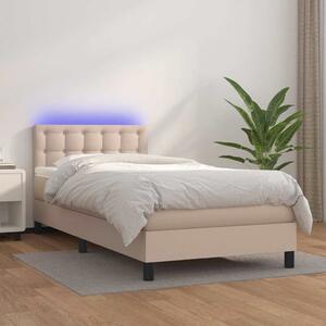 Box spring postel matrace a LED cappuccino 90x200 cm umělá kůže 3134206