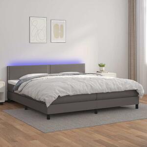 Box spring postel s matrací a LED šedá 200x200 cm umělá kůže 3134187