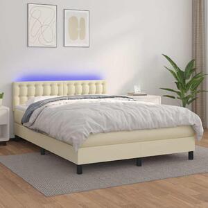 Box spring postel s matrací a LED krémová 140x190 cm umělá kůže 3134221