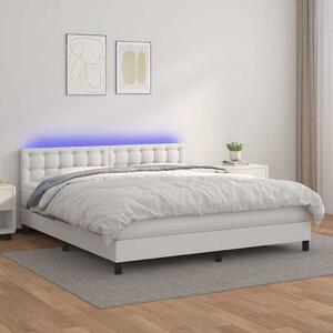 Box spring postel s matrací a LED bílá 180x200 cm umělá kůže 3134238