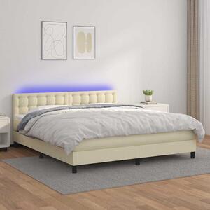 Box spring postel s matrací a LED krémová 160x200 cm umělá kůže 3134233
