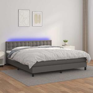Box spring postel s matrací a LED šedá 160x200 cm umělá kůže 3134235