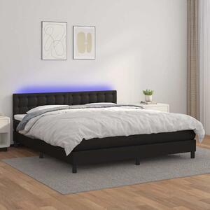 Box spring postel s matrací a LED černá 180x200 cm umělá kůže 3134237