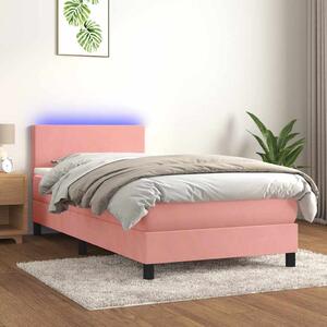Box spring postel s matrací a LED růžová 80 x 200 cm samet 3134254