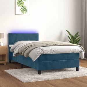 Box spring postel s matrací a LED tmavě modrá 100x200 cm samet 3134271