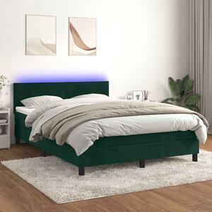 Box spring postel s matrací a LED tmavě zelená 140x190 cm samet 3134282
