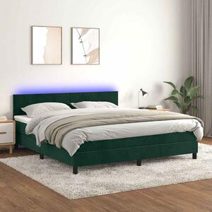 Box spring postel s matrací a LED tmavě zelená 160x200 cm samet 3134294
