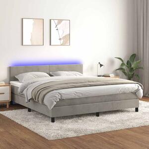 Box spring postel s matrací a LED světle šedá 160x200 cm samet 3134291