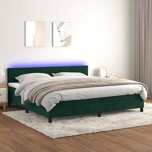 Box spring postel s matrací a LED tmavě zelená 200x200 cm samet 3134306