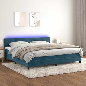 Box spring postel s matrací a LED tmavě modrá 200x200 cm samet 3134307