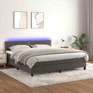 Box spring postel s matrací a LED tmavě šedá 160x200 cm samet 3134352